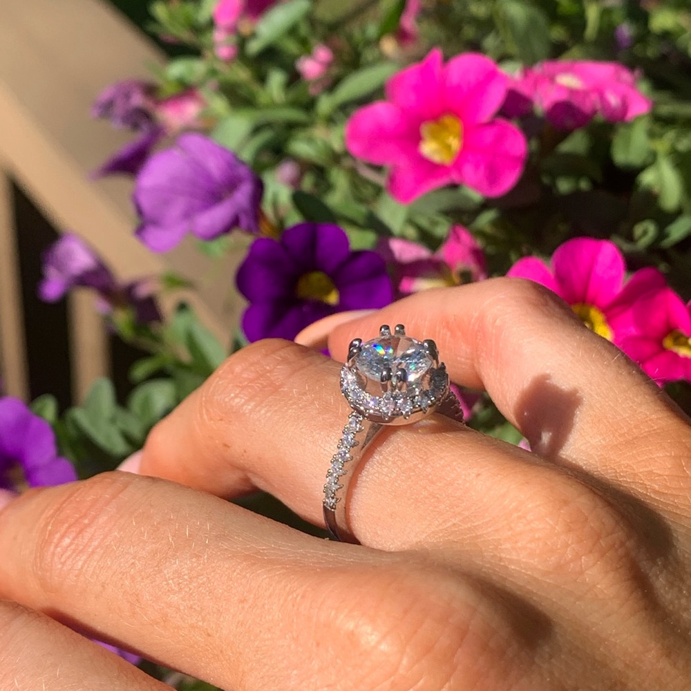 Silver Filled Statement Halo Silver Engagement Ri… - image 8